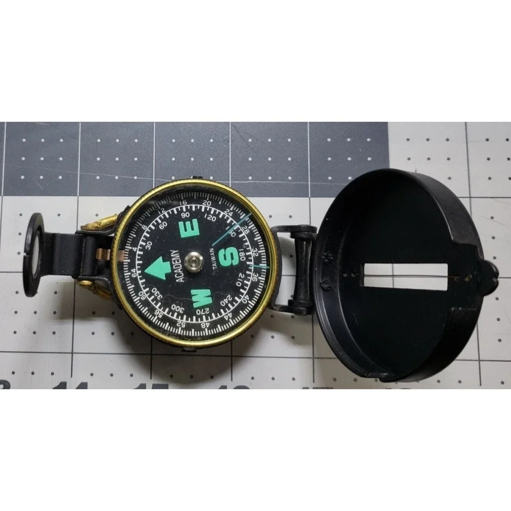 Engineer Academy Lensatic Compass Black Brass, Hiking, Camping, Vintage MCM